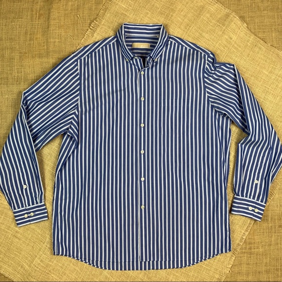 Michael Kors Shirt 16 1/2 34/35 Cotton Blue White - Picture 1 of 8